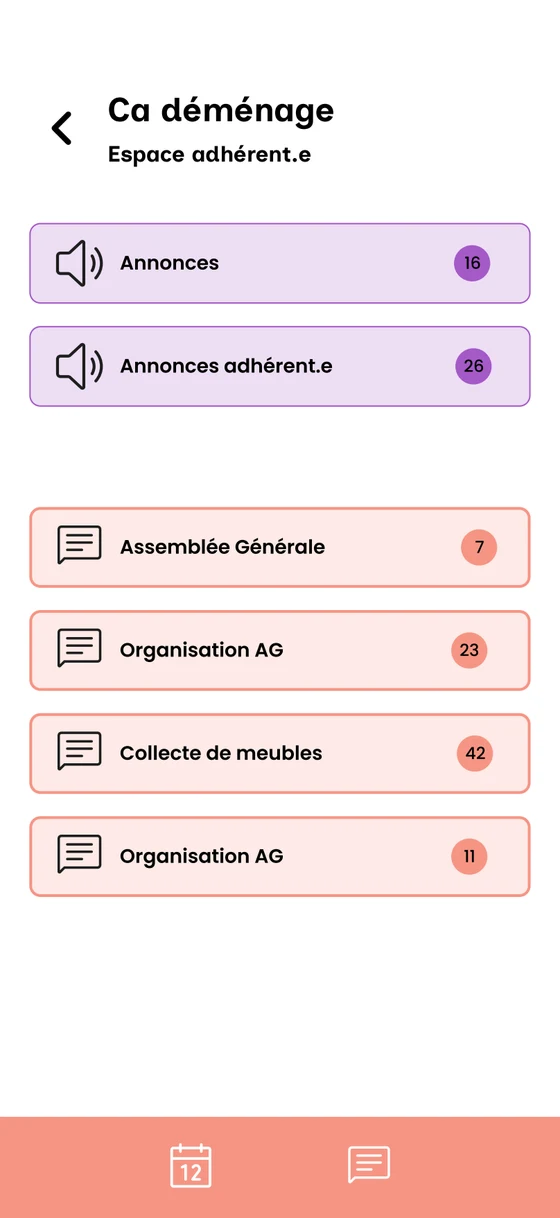 Espace adhérent NodAsso avec annonces et canaux dédiés